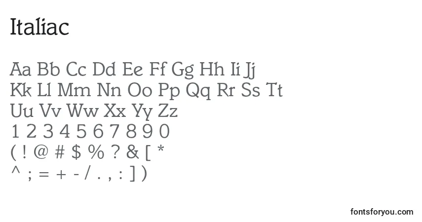 Шрифт Italiac – алфавит, цифры, специальные символы