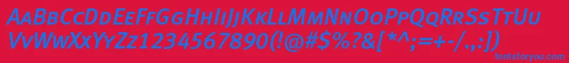 MetamediumcapslfcItalic Font – Blue Fonts on Red Background