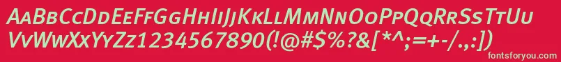 Fonte MetamediumcapslfcItalic – fontes verdes em um fundo vermelho