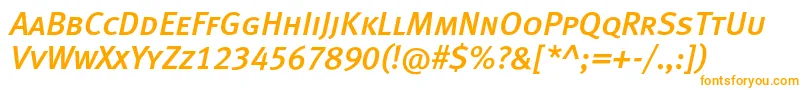 MetamediumcapslfcItalic-fontti – oranssit fontit valkoisella taustalla