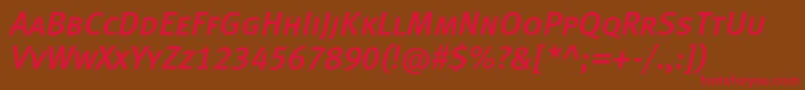 MetamediumcapslfcItalic Font – Red Fonts on Brown Background
