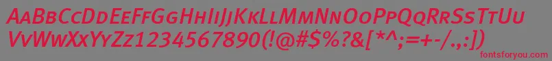 フォントMetamediumcapslfcItalic – 赤い文字の灰色の背景