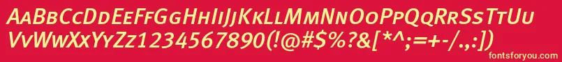 フォントMetamediumcapslfcItalic – 黄色の文字、赤い背景