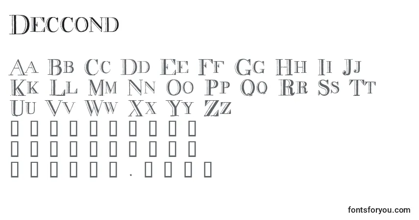 Czcionka Deccond – alfabet, cyfry, specjalne znaki