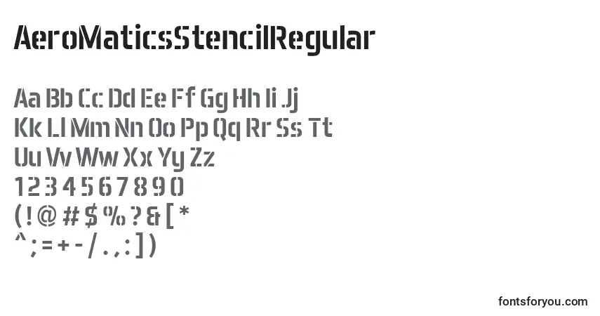 Schriftart AeroMaticsStencilRegular – Alphabet, Zahlen, spezielle Symbole