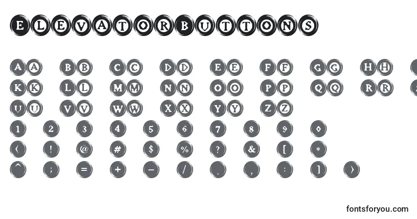 A fonte ElevatorButtons – alfabeto, números, caracteres especiais