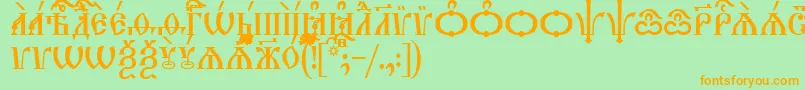 フォントTriodionCapsUcs – オレンジの文字が緑の背景にあります。