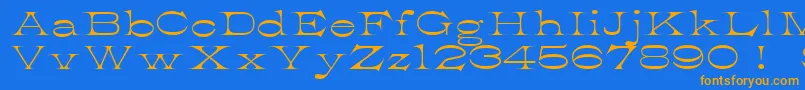 フォントK22AthenianWide – オレンジ色の文字が青い背景にあります。