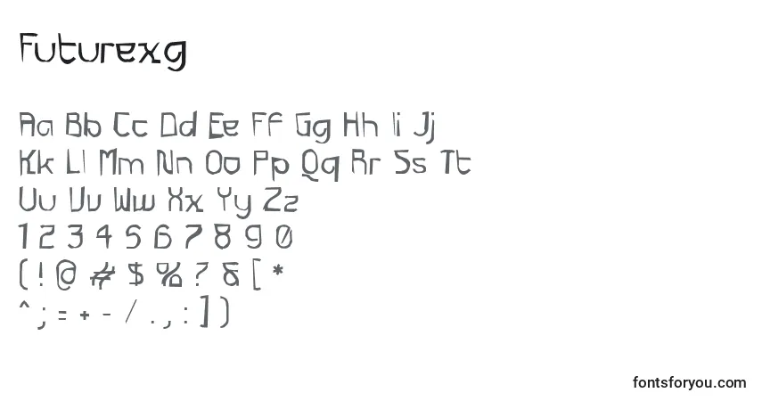 A fonte Futurexg – alfabeto, números, caracteres especiais