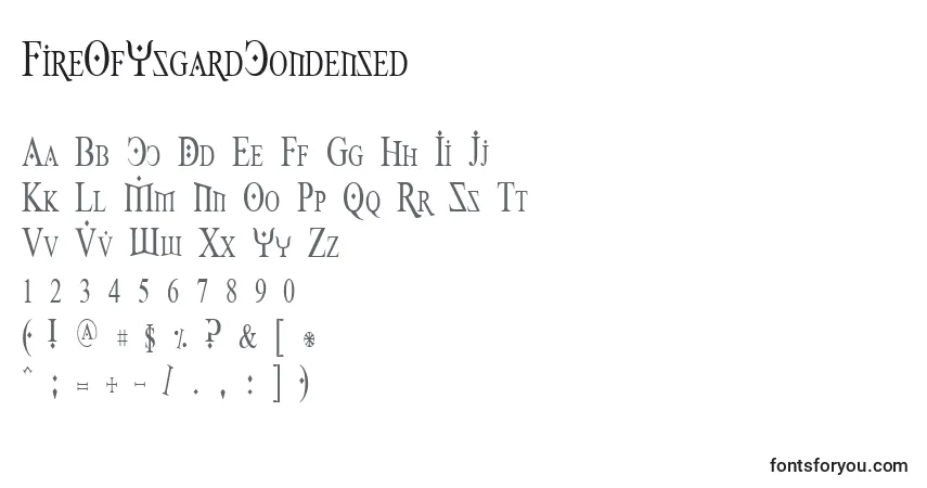 Шрифт FireOfYsgardCondensed – алфавит, цифры, специальные символы