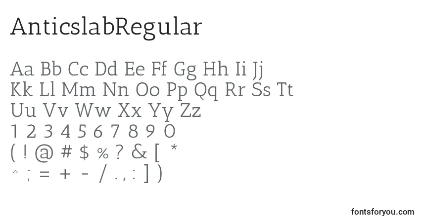 Schriftart AnticslabRegular – Alphabet, Zahlen, spezielle Symbole