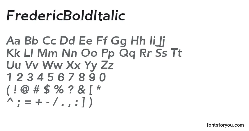 Шрифт FredericBoldItalic – алфавит, цифры, специальные символы