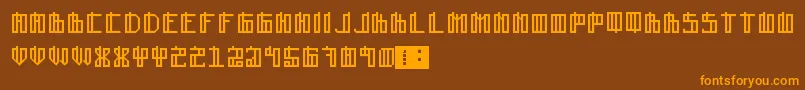 フォントLain – オレンジ色の文字が茶色の背景にあります。