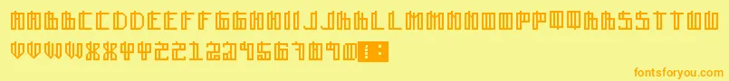 フォントLain – オレンジの文字が黄色の背景にあります。