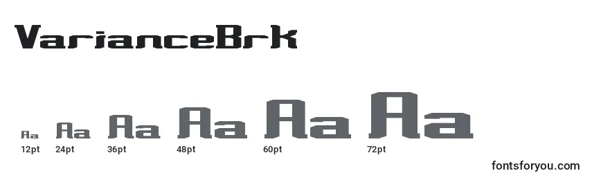 sizes of variancebrk font, variancebrk sizes