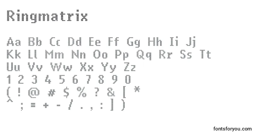 characters of ringmatrix font, letter of ringmatrix font, alphabet of  ringmatrix font