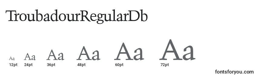 sizes of troubadourregulardb font, troubadourregulardb sizes