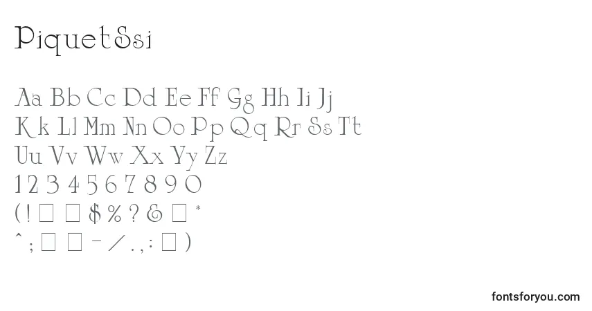 characters of piquetssi font, letter of piquetssi font, alphabet of  piquetssi font