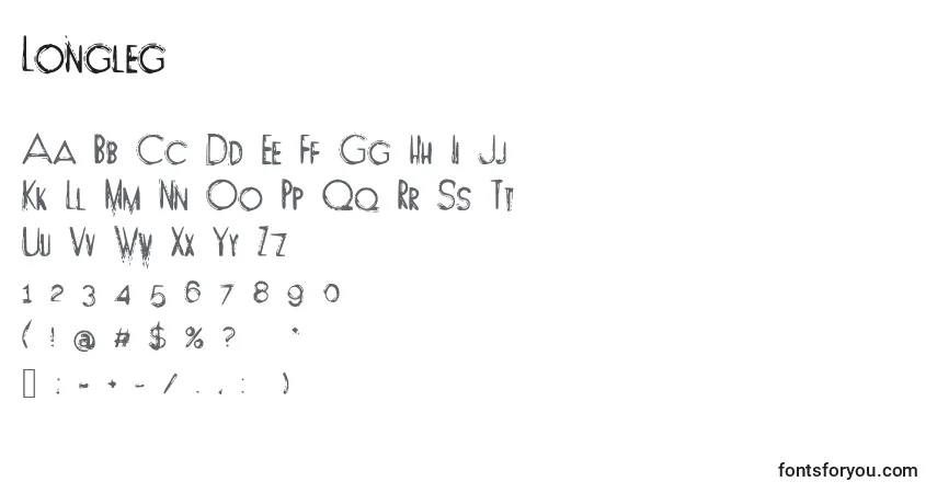 characters of longleg font, letter of longleg font, alphabet of  longleg font