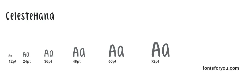 sizes of celestehand font, celestehand sizes