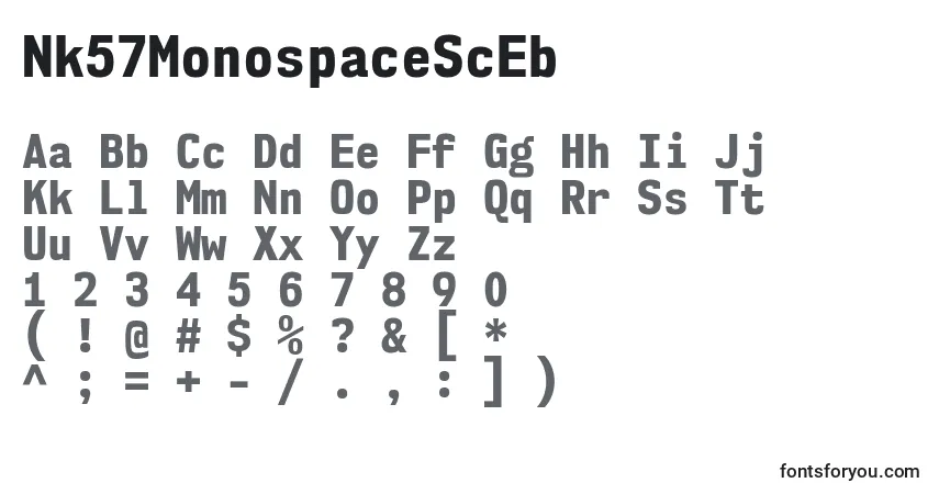 Czcionka Nk57MonospaceScEb – alfabet, cyfry, specjalne znaki