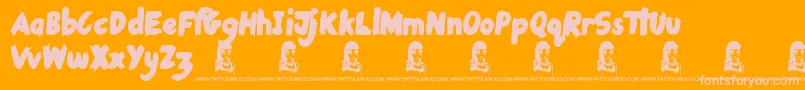 Weitere Informationen zur RoughRider-Schriftart RoughRider-Schriftart – Rosa Schriften auf orangefarbenem Hintergrund