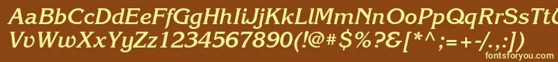 KorinnatttBolditalic-fontti – keltaiset fontit ruskealla taustalla