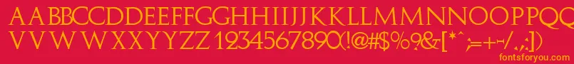 フォントImplicitcapssskRegular – 赤い背景にオレンジの文字