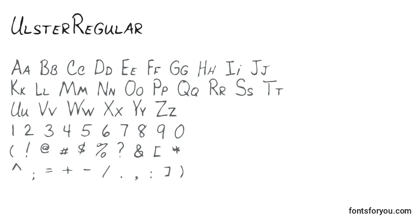 Czcionka UlsterRegular – alfabet, cyfry, specjalne znaki