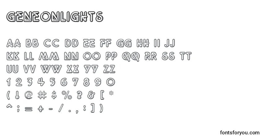 Шрифт GeNeonLights – алфавит, цифры, специальные символы