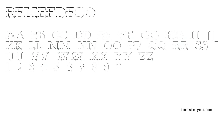 Schriftart Reliefdeco – Alphabet, Zahlen, spezielle Symbole