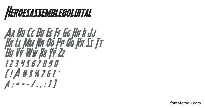 Шрифт Heroesassembleboldital – алфавит, цифры, специальные символы