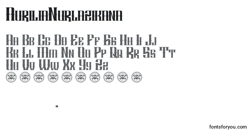 A fonte AuriliaNurlazikana – alfabeto, números, caracteres especiais
