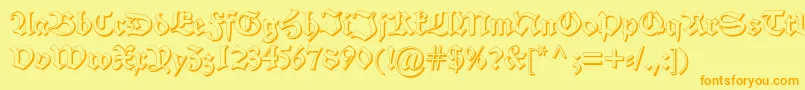 Alteschwabachershadow-Schriftart – Orangefarbene Schriften auf gelbem Hintergrund