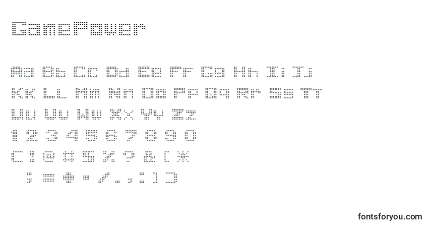 Czcionka GamePower – alfabet, cyfry, specjalne znaki