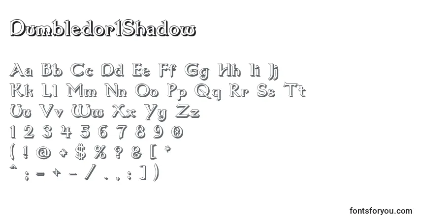 Dumbledor1Shadow-fontti – aakkoset, numerot, erikoismerkit