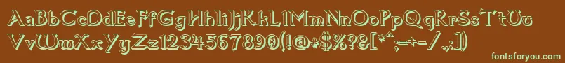 Dumbledor1Shadow-fontti – vihreät fontit ruskealla taustalla