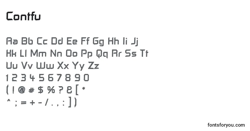 Czcionka Contfu – alfabet, cyfry, specjalne znaki
