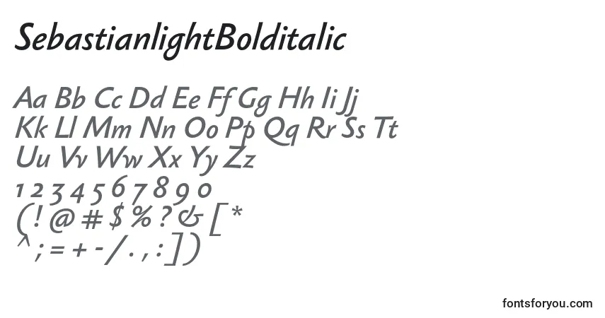 Czcionka SebastianlightBolditalic – alfabet, cyfry, specjalne znaki