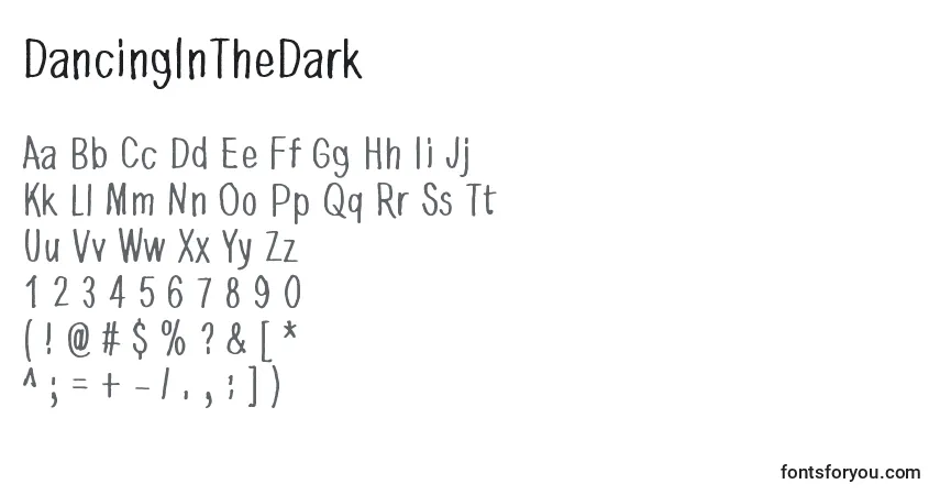 A fonte DancingInTheDark – alfabeto, números, caracteres especiais