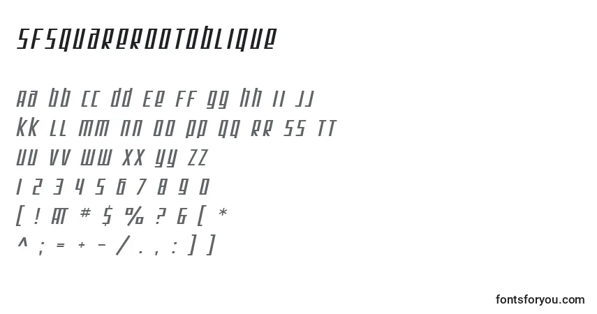 SfSquareRootOblique-fontti – aakkoset, numerot, erikoismerkit