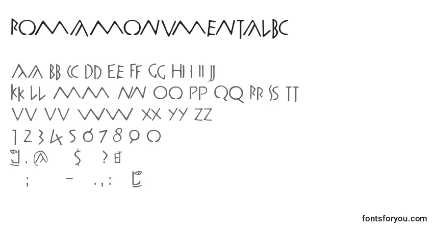 Czcionka Romamonumentalbc – alfabet, cyfry, specjalne znaki