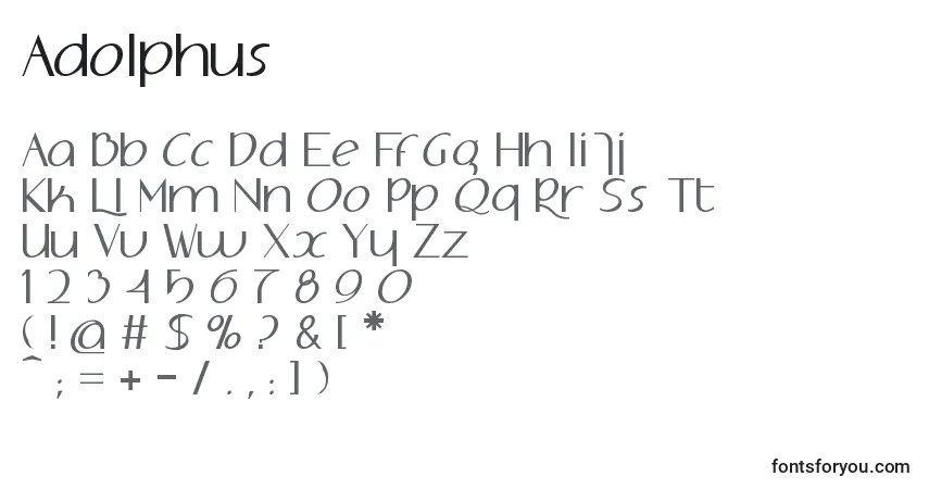 Schriftart Adolphus – Alphabet, Zahlen, spezielle Symbole