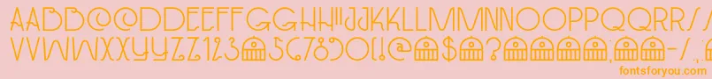 DkPaviljoen-Schriftart – Orangefarbene Schriften auf rosa Hintergrund