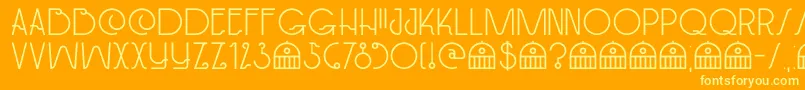 DkPaviljoen-Schriftart – Gelbe Schriften auf orangefarbenem Hintergrund