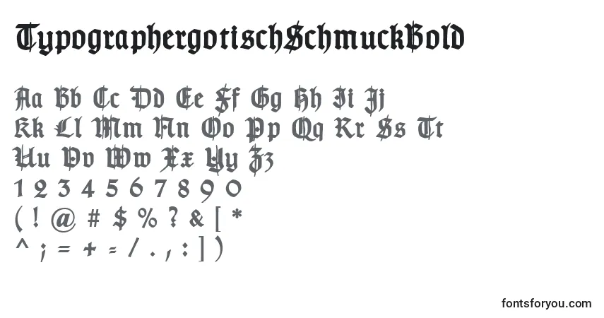 A fonte TypographergotischSchmuckBold – alfabeto, números, caracteres especiais