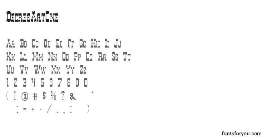 Czcionka DecreeArtOne – alfabet, cyfry, specjalne znaki
