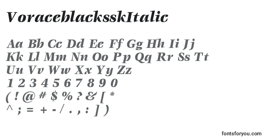 A fonte VoraceblacksskItalic – alfabeto, números, caracteres especiais