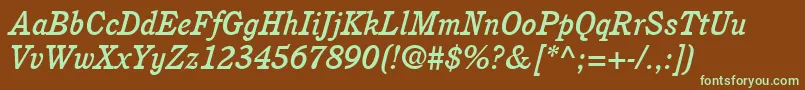 ItcCushingLtMediumItalic Font – Green Fonts on Brown Background