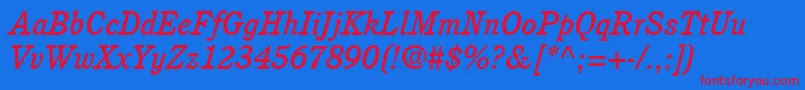 ItcCushingLtMediumItalic Font – Red Fonts on Blue Background